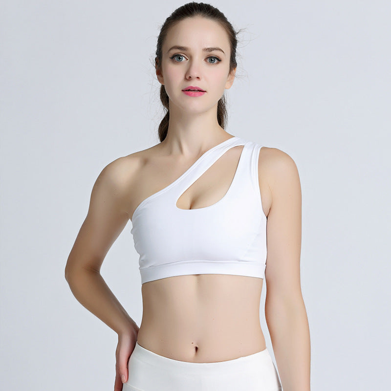 Shockproof sports underwear women's one-shoulder fitness bra yoga beautiful back running gathered sports vest yoga underwear
