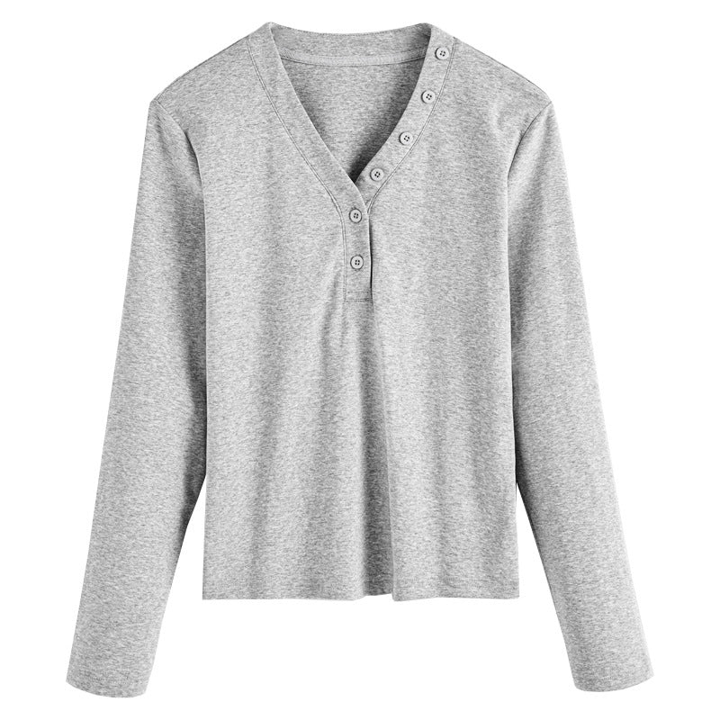 Long sleeved women's V-neck solid color top