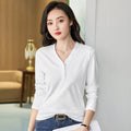 Long sleeved women's V-neck solid color top