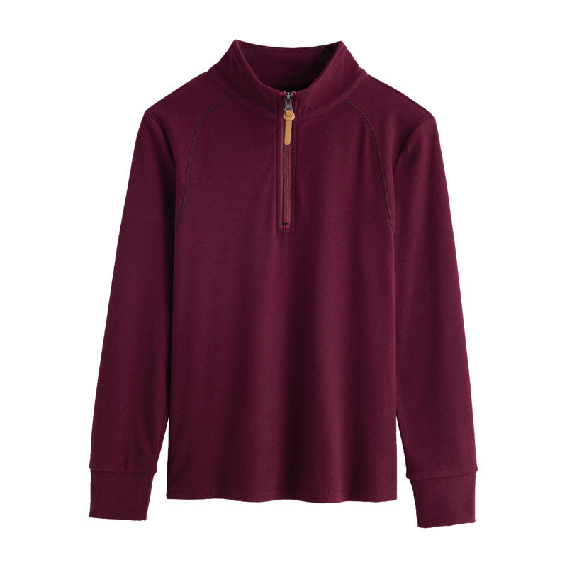 Stand up collar half zipper long sleeved women's T-shirt