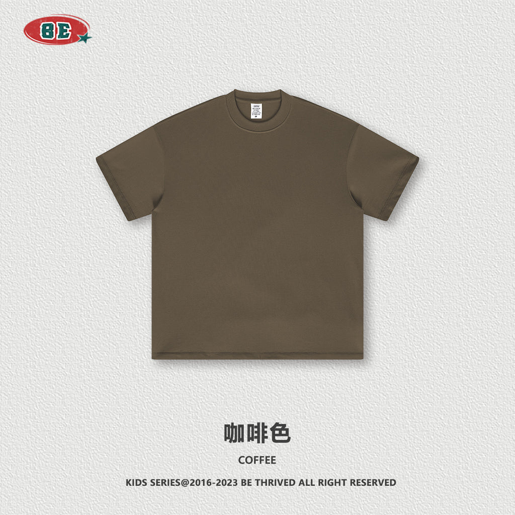 BE Children's Clothing | 2024 Spring and Summer Kids Series 305G Heavy Drop Shoulder Solid Color Children's Short-Sleeved European and American Loose Cotton T