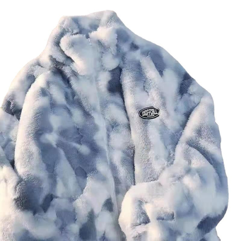Tie-dyed lambskin coat for women large size winter thickened lambskin top trend ins2025 new loose