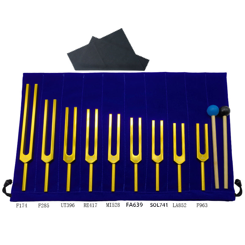9 gold aluminum alloy tuning fork set 174HZ285396417528639741852963HZ musical instrument accessories