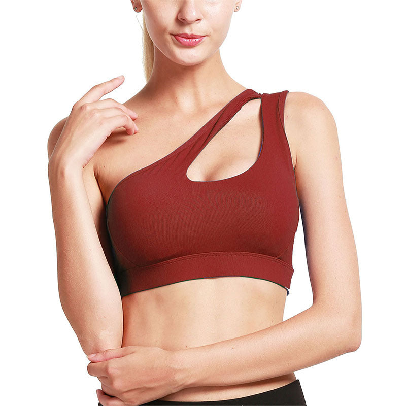 Shockproof sports underwear women's one-shoulder fitness bra yoga beautiful back running gathered sports vest yoga underwear