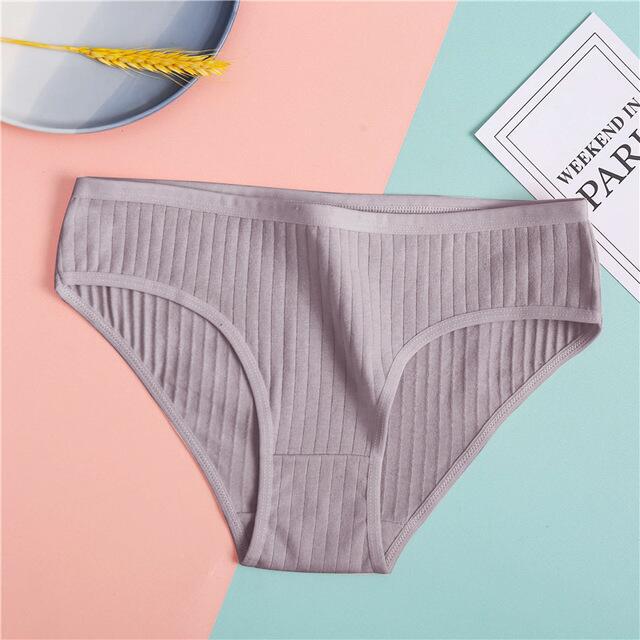 Cross-border new solid color striped briefs cotton underwear ladies sexy briefs underwear low waist underwear 3927