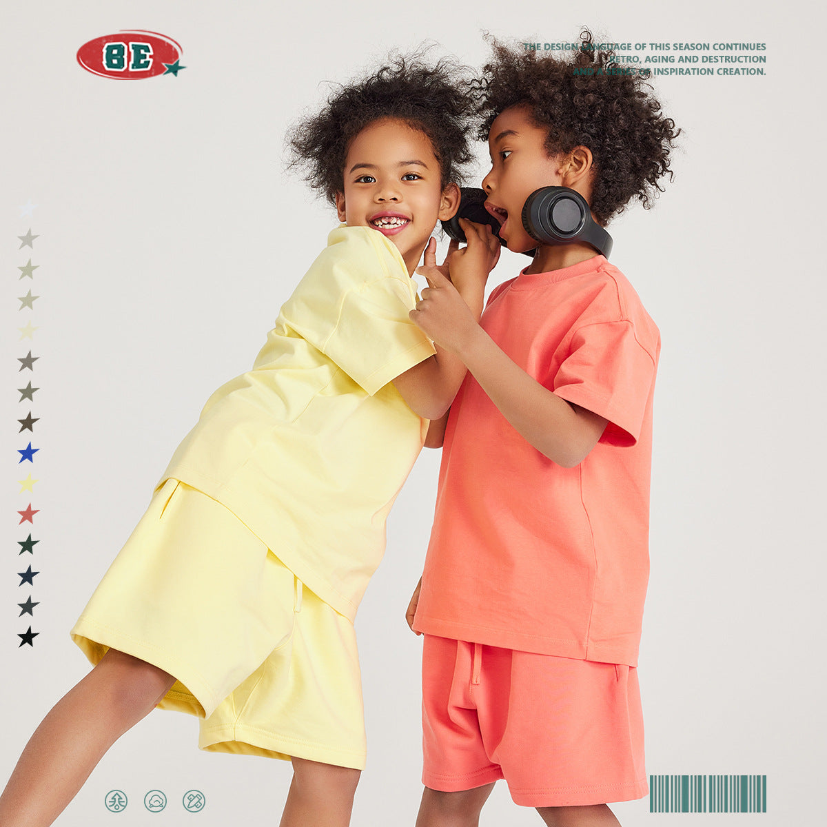 BE Children's Clothing | 2024 Spring and Summer Kids Series 305G Heavy Drop Shoulder Solid Color Children's Short-Sleeved European and American Loose Cotton T