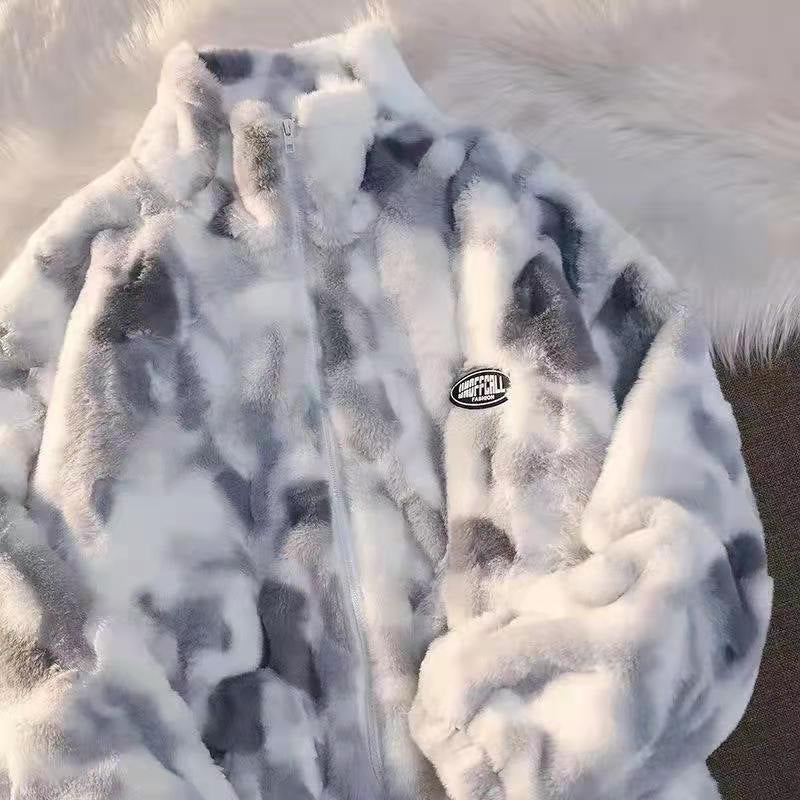 Tie-dyed lambskin coat for women large size winter thickened lambskin top trend ins2025 new loose
