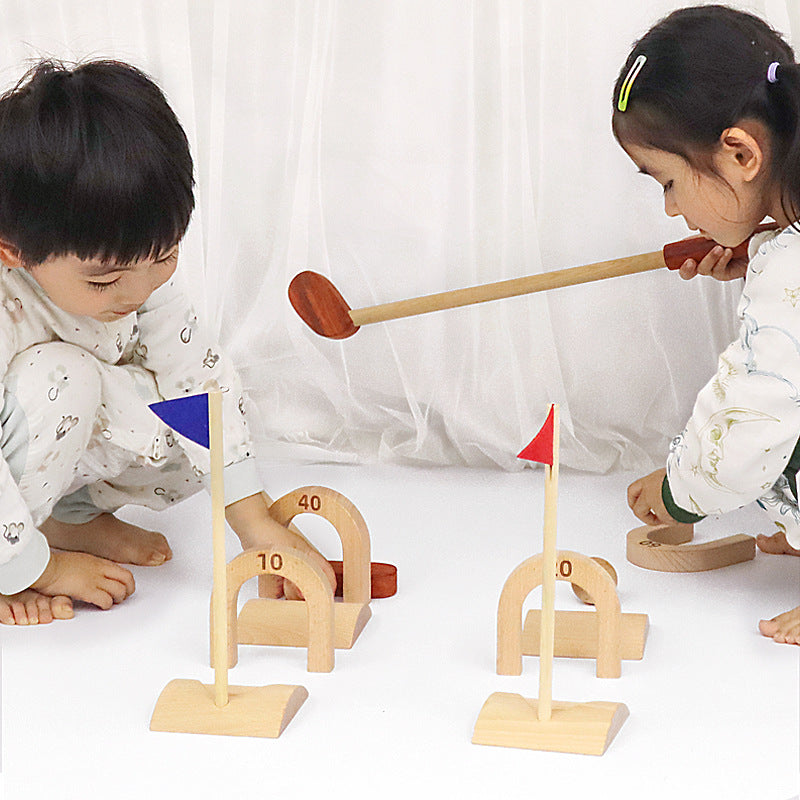 Wooden Indoor Golf Set, Children's Simulated Golf Ball, Outdoor Parent-Child Interactive Fitness Toy