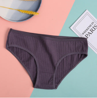 Cross-border new solid color striped briefs cotton underwear ladies sexy briefs underwear low waist underwear 3927
