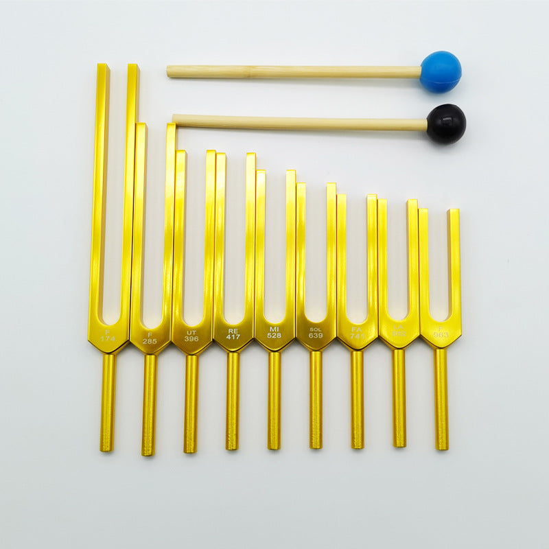9 gold aluminum alloy tuning fork set 174HZ285396417528639741852963HZ musical instrument accessories