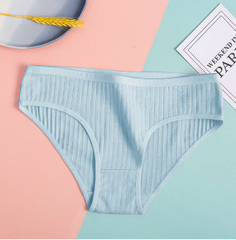Cross-border new solid color striped briefs cotton underwear ladies sexy briefs underwear low waist underwear 3927