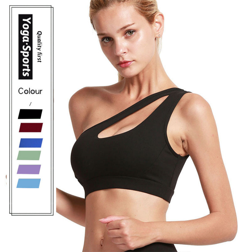 Shockproof sports underwear women's one-shoulder fitness bra yoga beautiful back running gathered sports vest yoga underwear