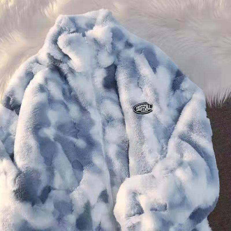 Tie-dyed lambskin coat for women large size winter thickened lambskin top trend ins2025 new loose