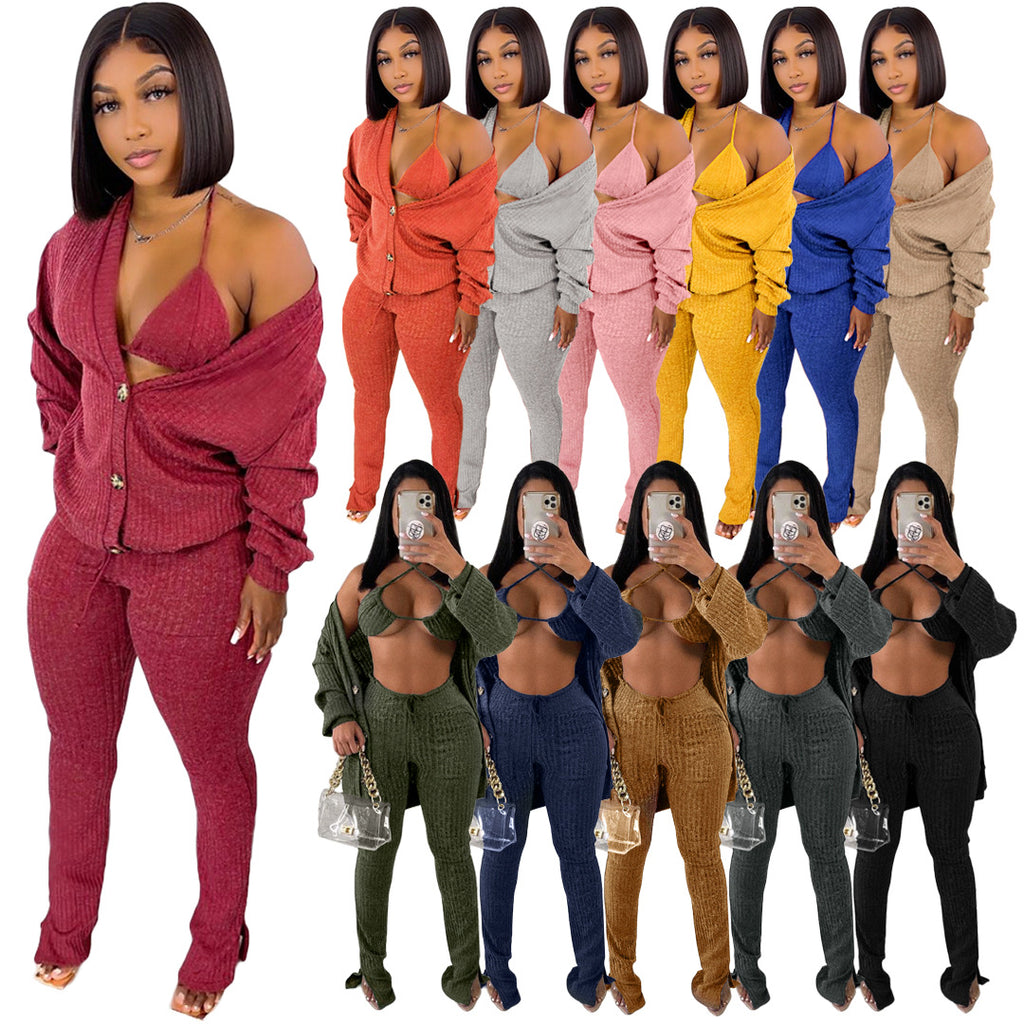 GL6519 Amazon European and American clothing cross-border nightclub woolen jacket underwear pocket slit pants 3-piece set