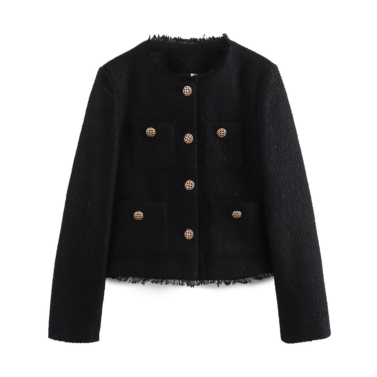 European and American 2024 spring and autumn new metal button pocket woolen short outer single-breasted top jacket Amazon