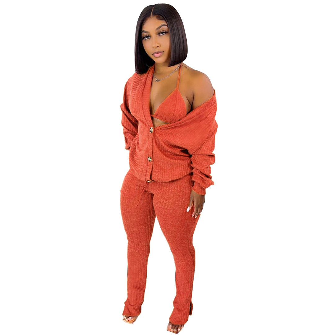 GL6519 Amazon European and American clothing cross-border nightclub woolen jacket underwear pocket slit pants 3-piece set