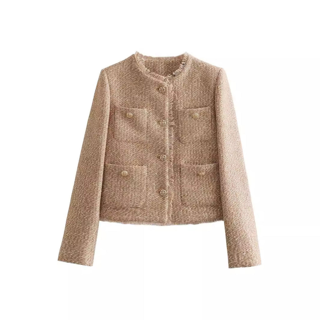 European and American 2024 spring and autumn new metal button pocket woolen short outer single-breasted top jacket Amazon