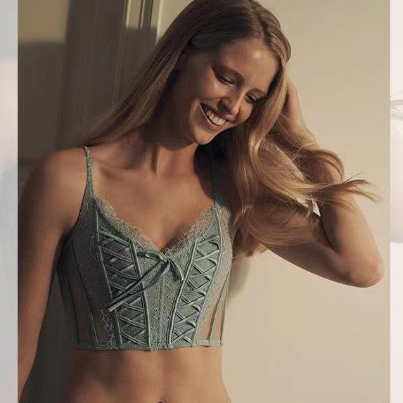 [Fishbone Underwear] French underwear, mesh, unpadded, large breasts, breathable bra, can be worn outside the body shaper