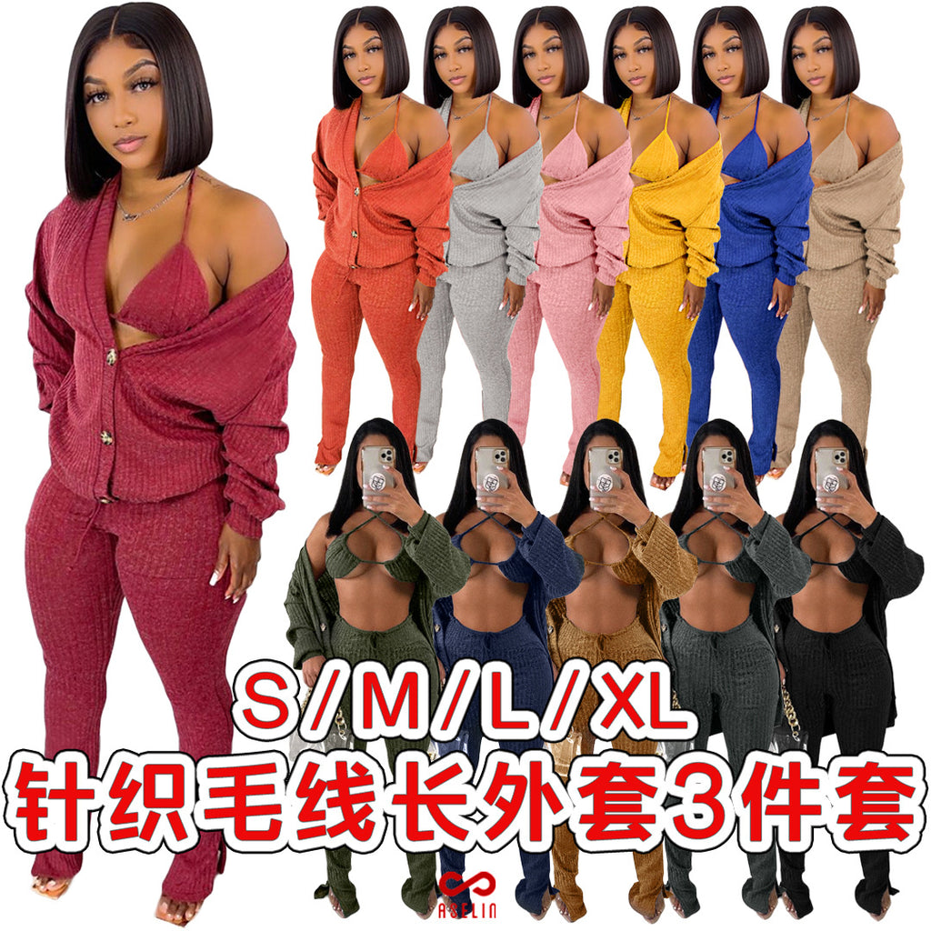 GL6519 Amazon European and American clothing cross-border nightclub woolen jacket underwear pocket slit pants 3-piece set