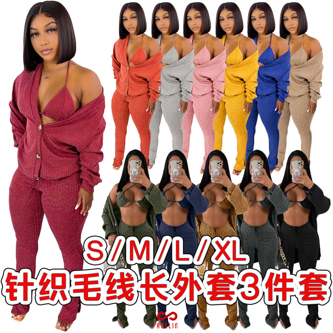 GL6519 Amazon European and American clothing cross-border nightclub woolen jacket underwear pocket slit pants 3-piece set