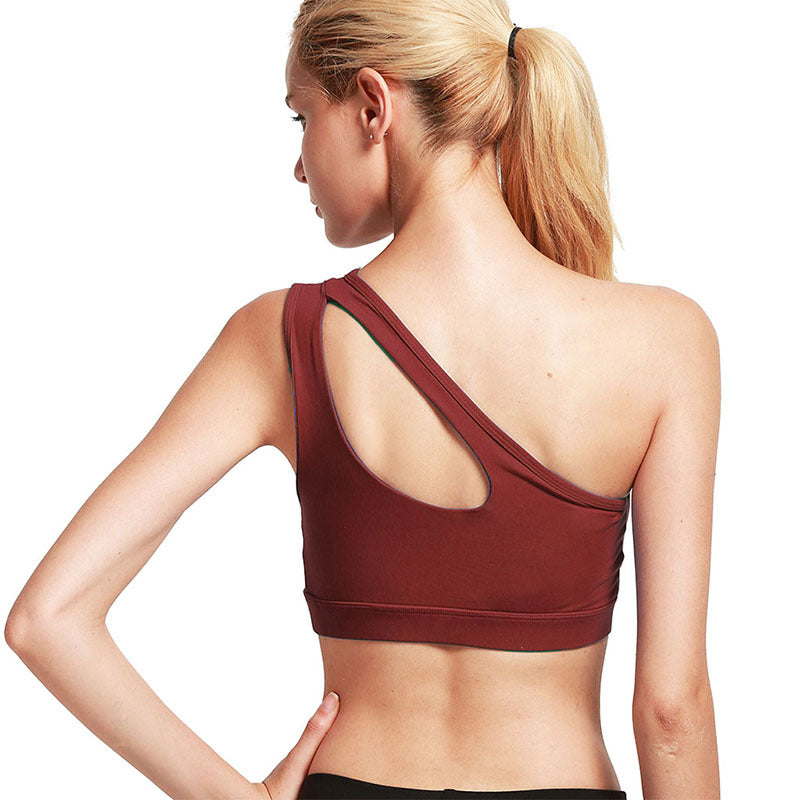 Shockproof sports underwear women's one-shoulder fitness bra yoga beautiful back running gathered sports vest yoga underwear