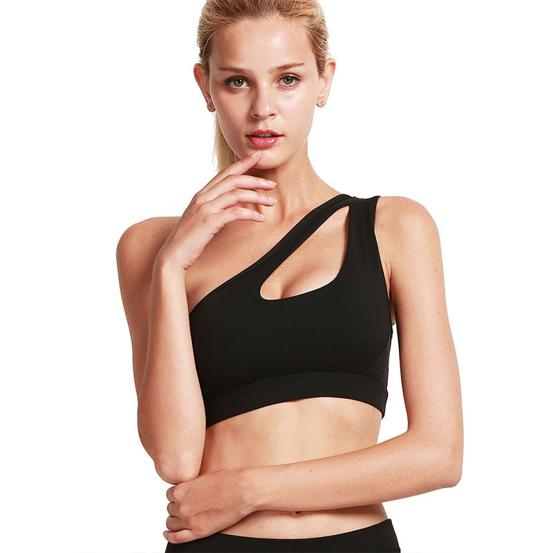 Shockproof sports underwear women's one-shoulder fitness bra yoga beautiful back running gathered sports vest yoga underwear