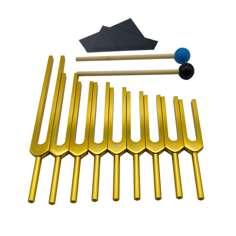 9 gold aluminum alloy tuning fork set 174HZ285396417528639741852963HZ musical instrument accessories