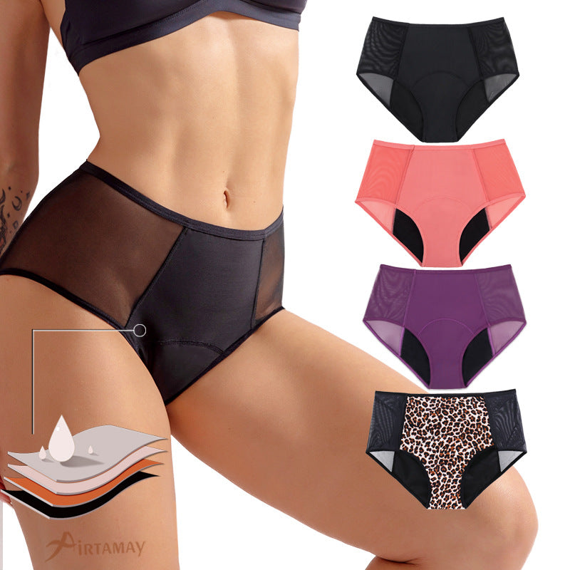 European and American cross-border sexy leopard-print underwear 4-layer absorbent menstrual underwear leak-proof women's physiological menstrual underwear