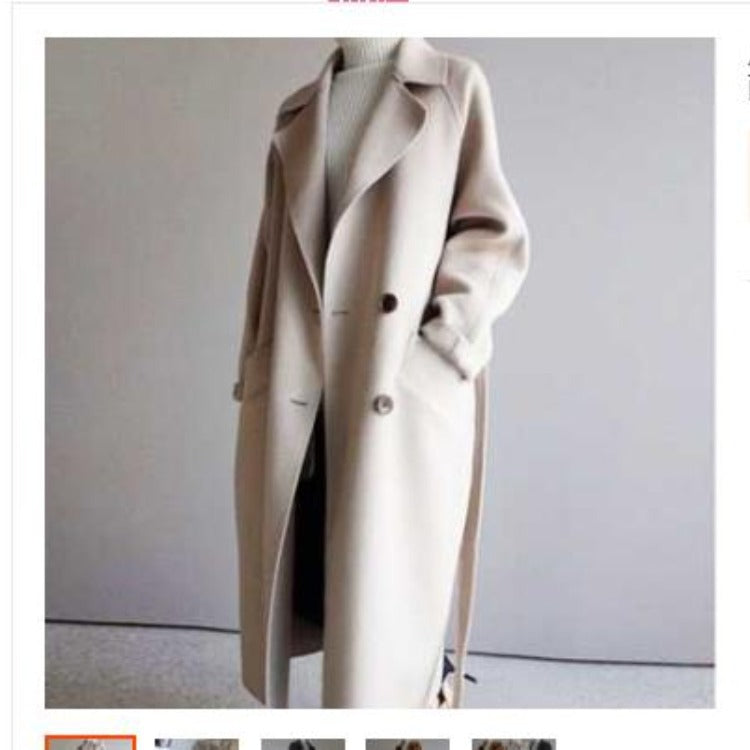 Off-season double-sided cashmere coat women's mid-length autumn and winter beige woolen waitmore coat wool double-sided wool