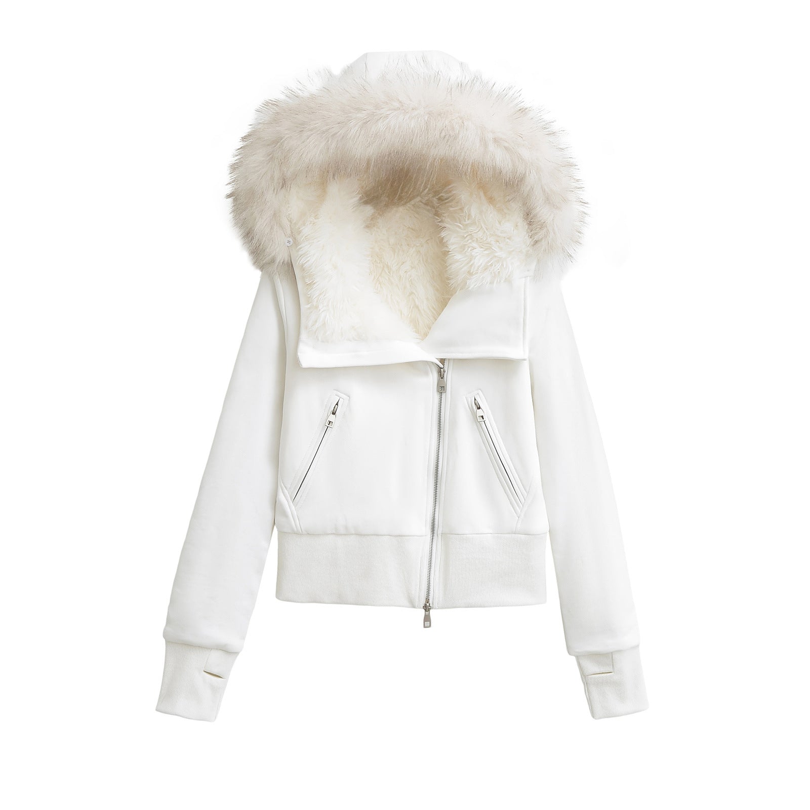 Women's winter hooded fur collar slanted zipper cotton coat