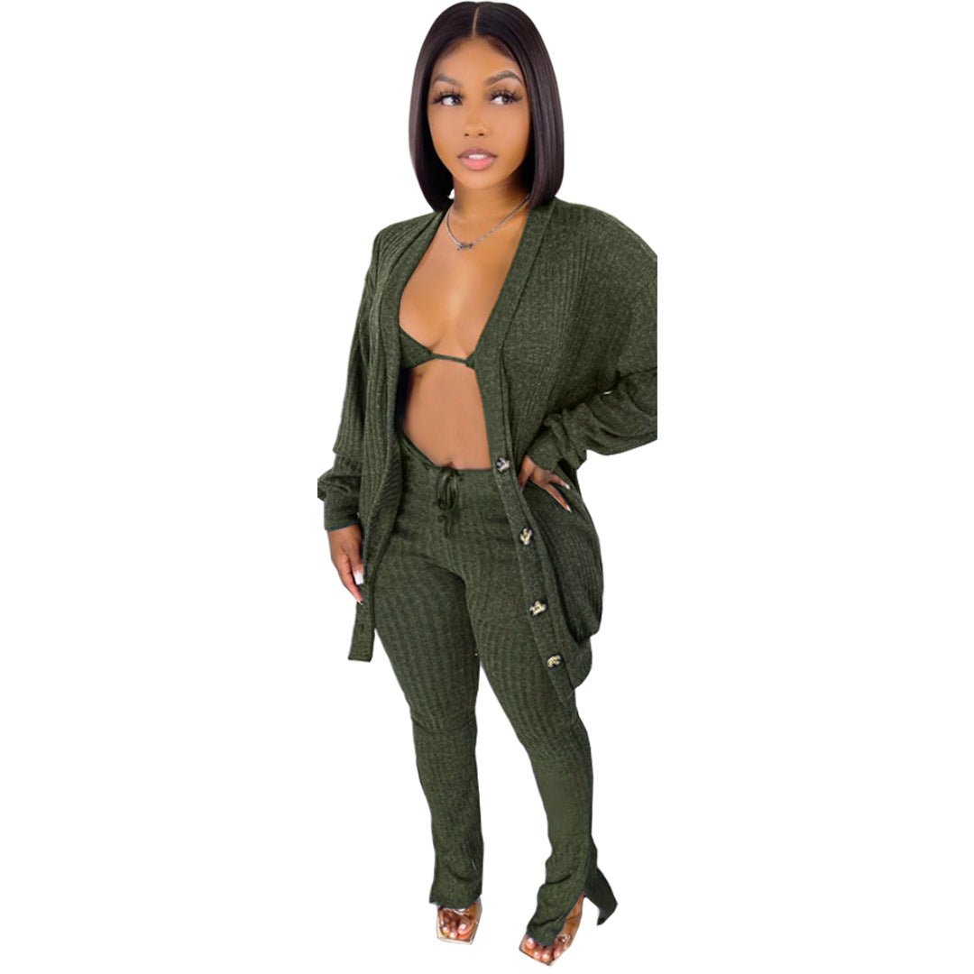 GL6519 Amazon European and American clothing cross-border nightclub woolen jacket underwear pocket slit pants 3-piece set