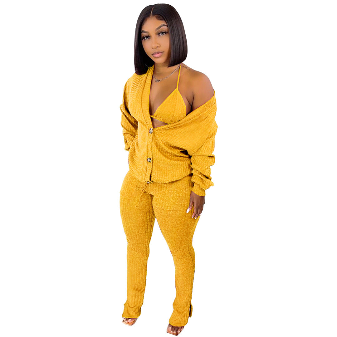 GL6519 Amazon European and American clothing cross-border nightclub woolen jacket underwear pocket slit pants 3-piece set