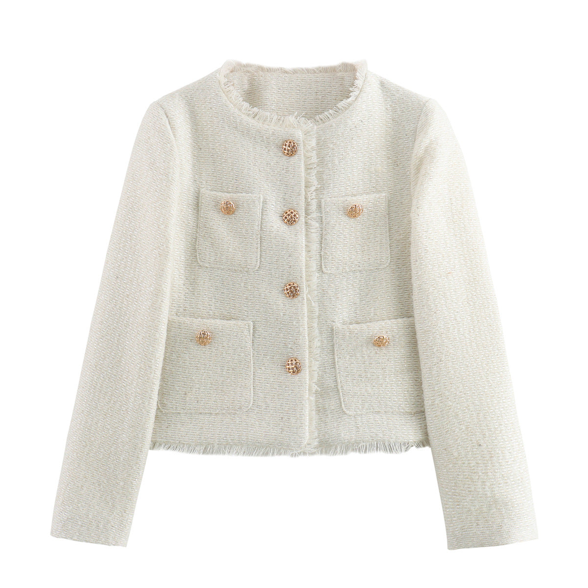 European and American 2024 spring and autumn new metal button pocket woolen short outer single-breasted top jacket Amazon