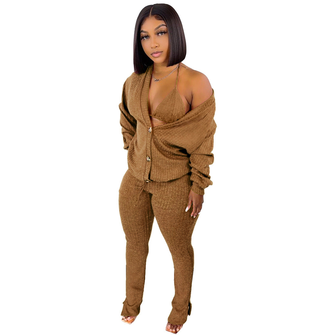 GL6519 Amazon European and American clothing cross-border nightclub woolen jacket underwear pocket slit pants 3-piece set