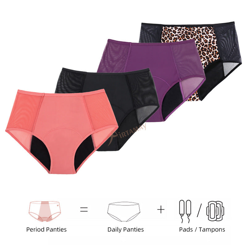 European and American cross-border sexy leopard-print underwear 4-layer absorbent menstrual underwear leak-proof women's physiological menstrual underwear