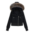 Women's winter hooded fur collar slanted zipper cotton coat