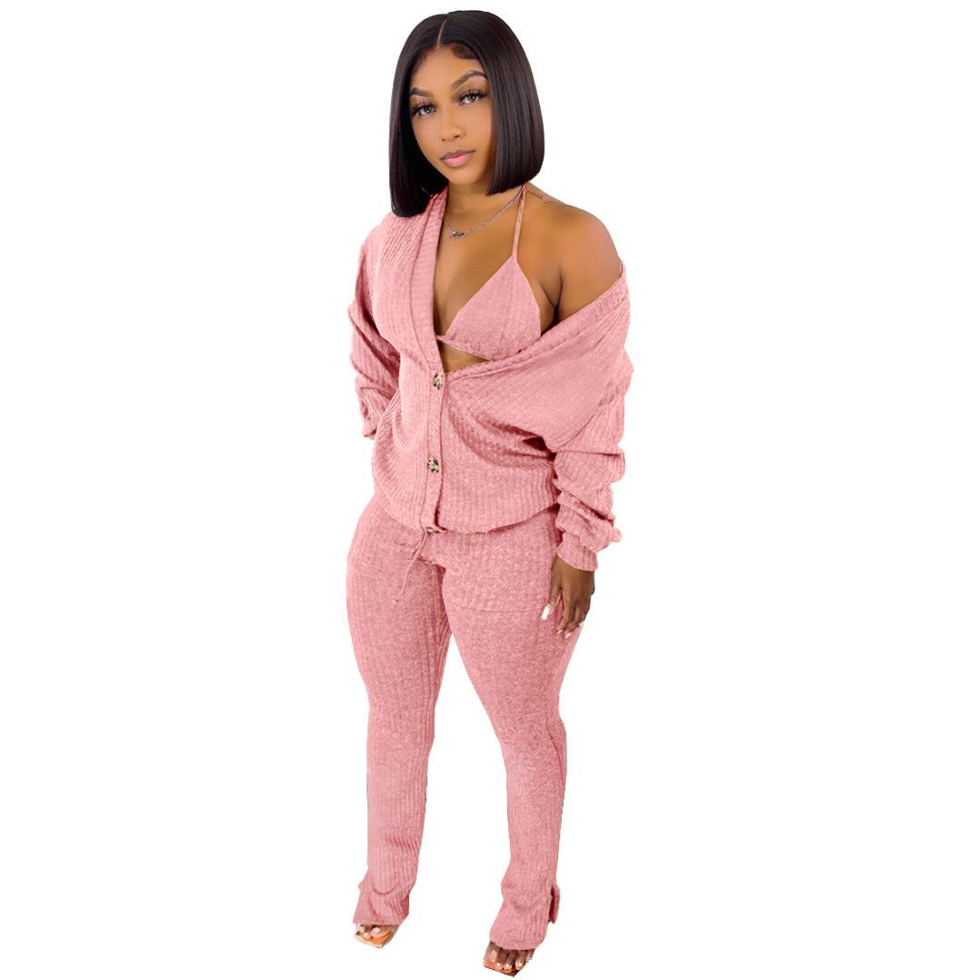 GL6519 Amazon European and American clothing cross-border nightclub woolen jacket underwear pocket slit pants 3-piece set